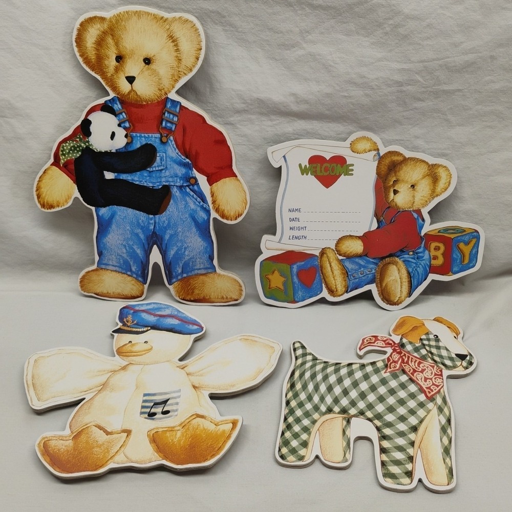 Vintage Y2K Blue Jean Teddy Bear Nursery‎ Baby Wall Plaques Decor